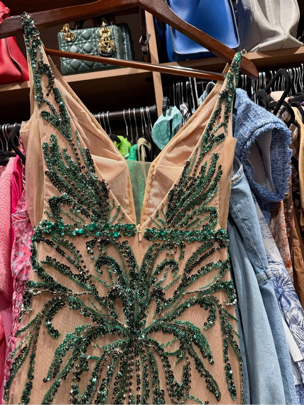 Jovani 60289 Emerald Beaded Nude Illusion Couture Gown Dress Size 10 - Picture 11 of 16